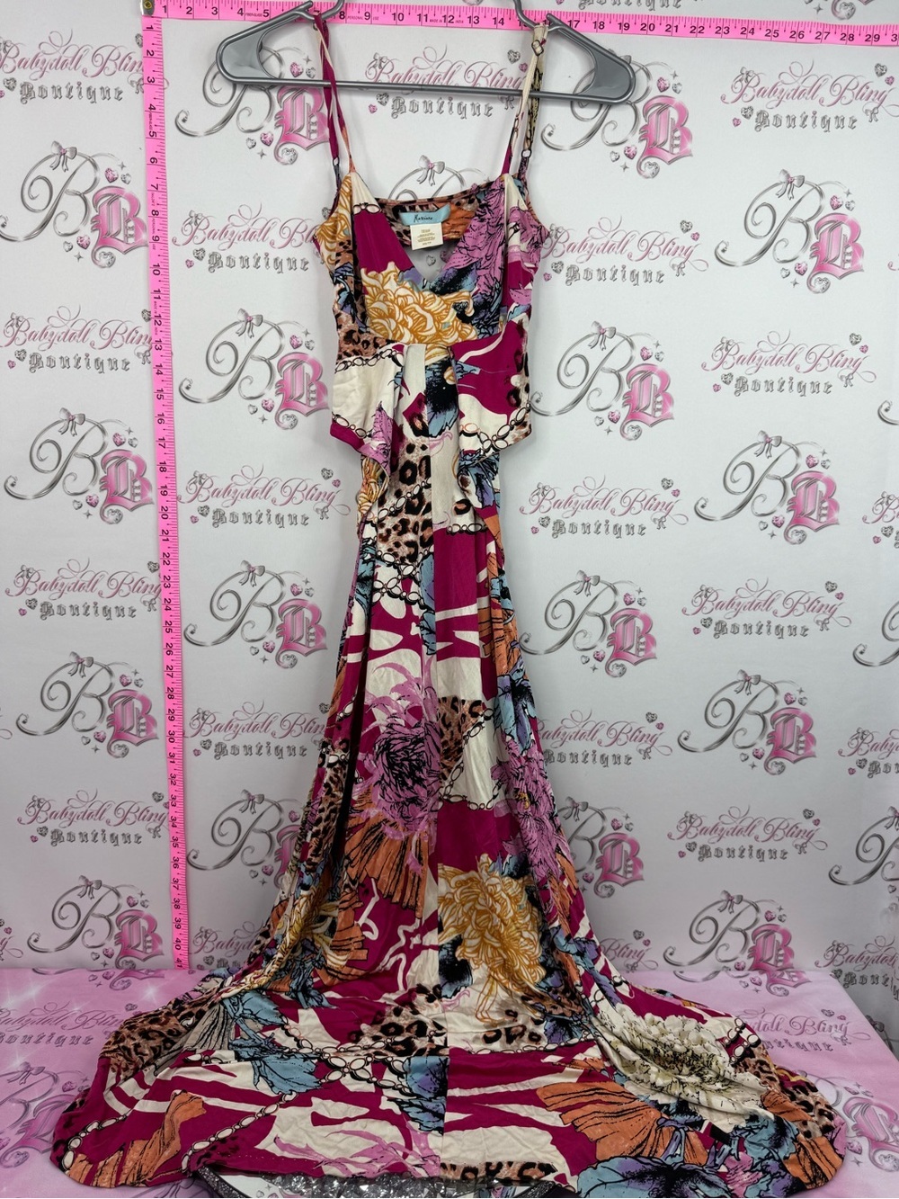 Marciano dress patchwork animal print Fuchsia Floral & Mixed-Print Maxi Dress